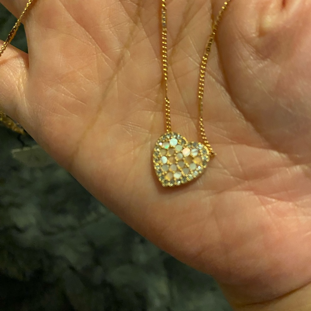 NWT- Mosaic Heart Rose Gold-Tone Stainless Steel Necklace FOSSIL